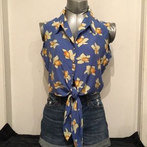 Vintage Blue Daffodil Cropped Blouse - Horoskop